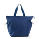 Front view of navy tote bag with side pockets