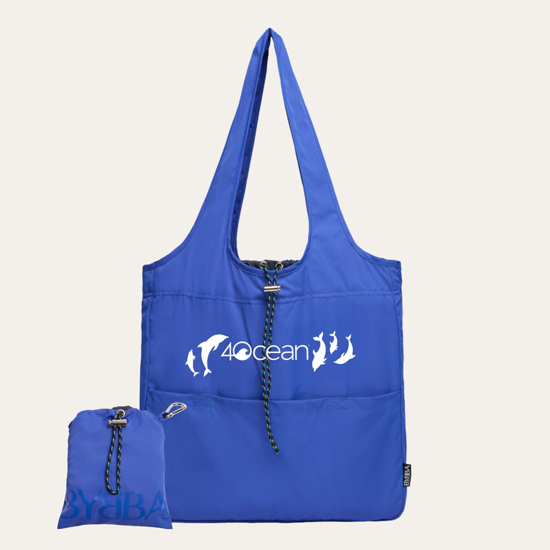 BYBBA x 4OCEAN BALOS PACKABLE TOTE BAG / COBALT DOLPHINS