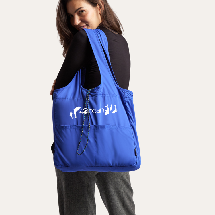 BYBBA x 4OCEAN BALOS PACKABLE TOTE BAG / COBALT DOLPHINS