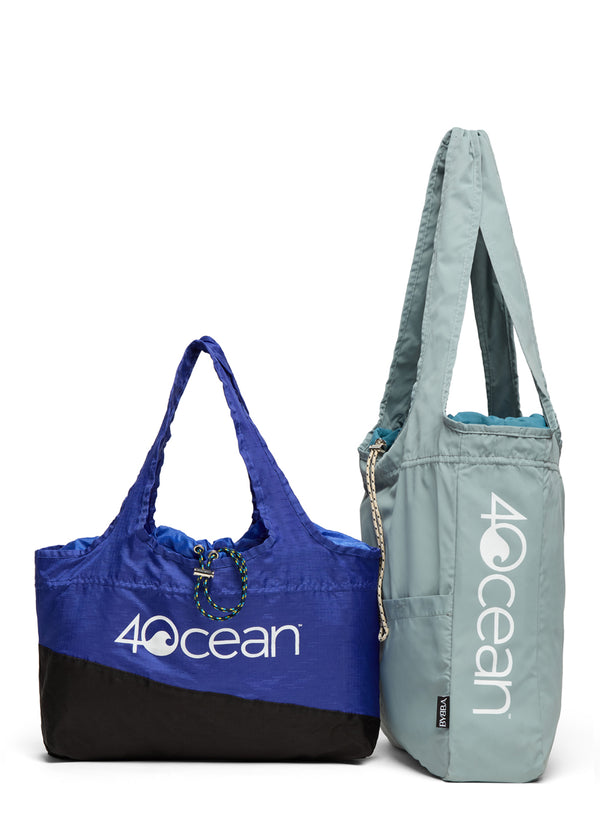 Blue travel bag black bottom and misty blue tall travel bag