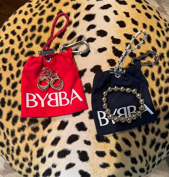red and navy pouches