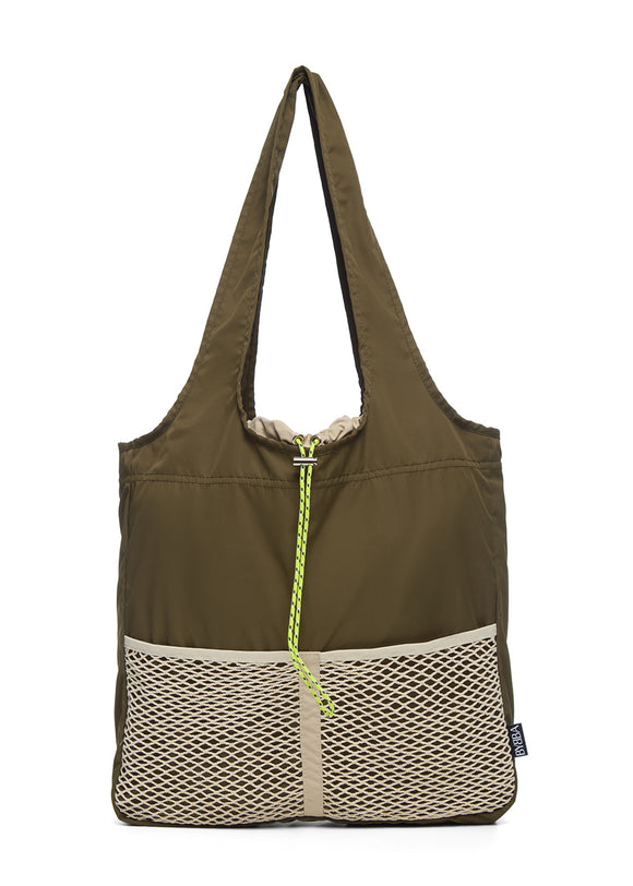 seaweed bag with white mesh front pocket