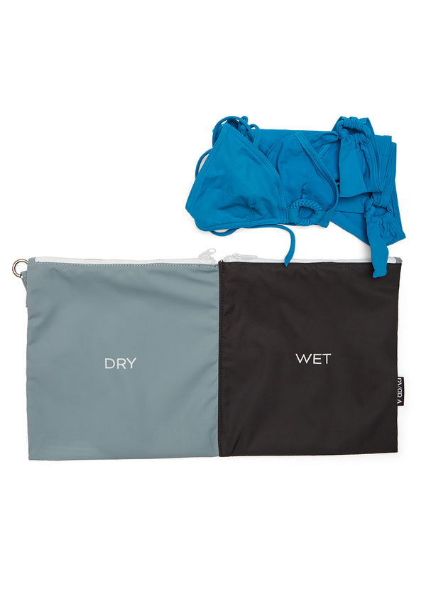 wet and dry pouch with teal bathing suit