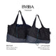 The big and little sizes of the black bag with grey bottom and measurements