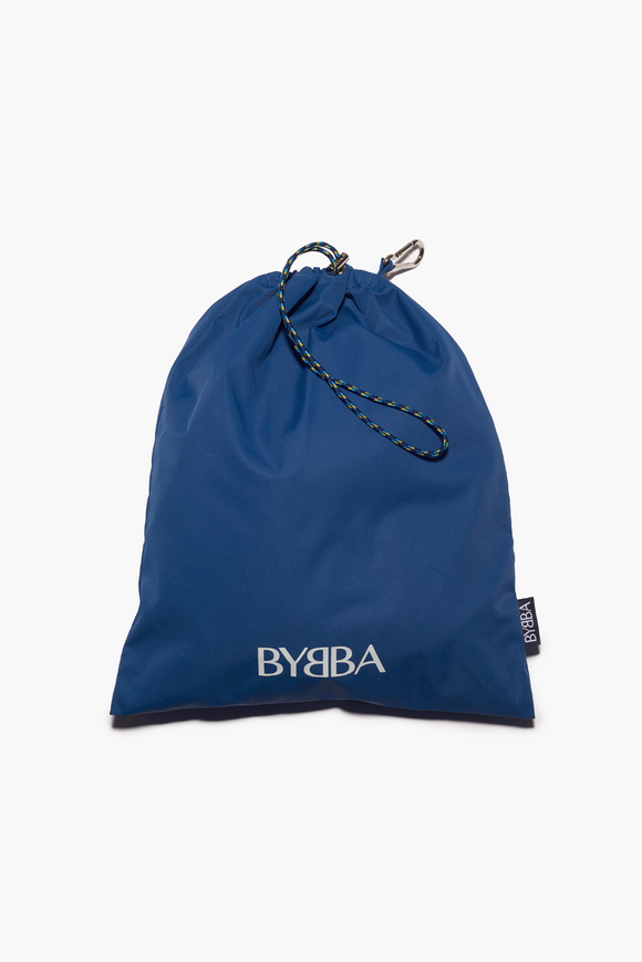 front view of blue pouch