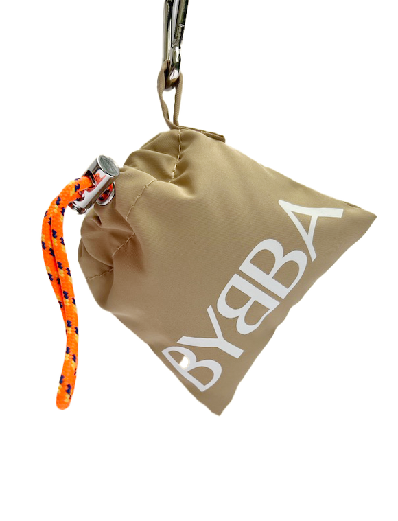 pale pouch hanging from clip