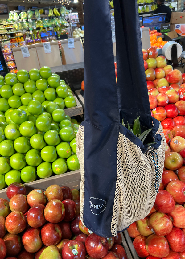 net bag hanging at a produce section of a store