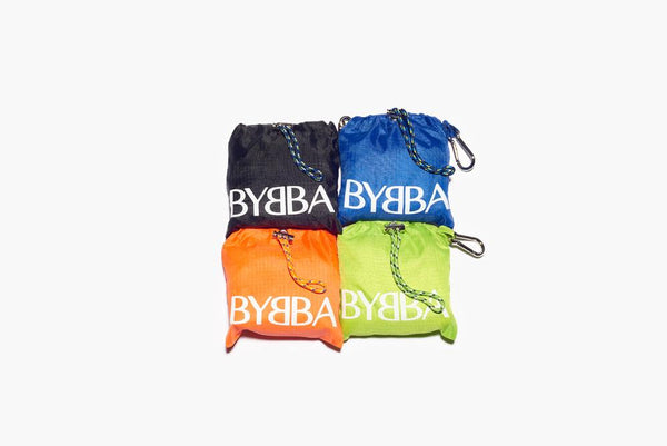 four pouches in black, blue, orange, and green