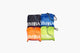 four pouches in black, blue, orange, and green