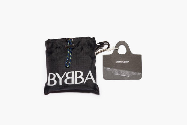 black pouch with grey tag