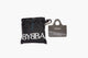 black pouch with grey tag