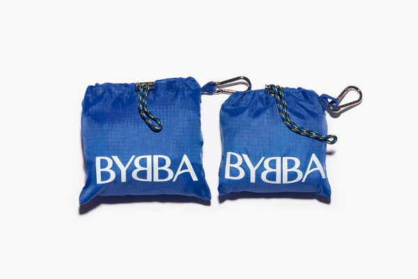 two sizes of blue pouches