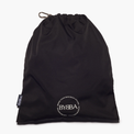 Packable, foldable, reusable black drawstring bag made from recycled ocean plastic by BYBBA