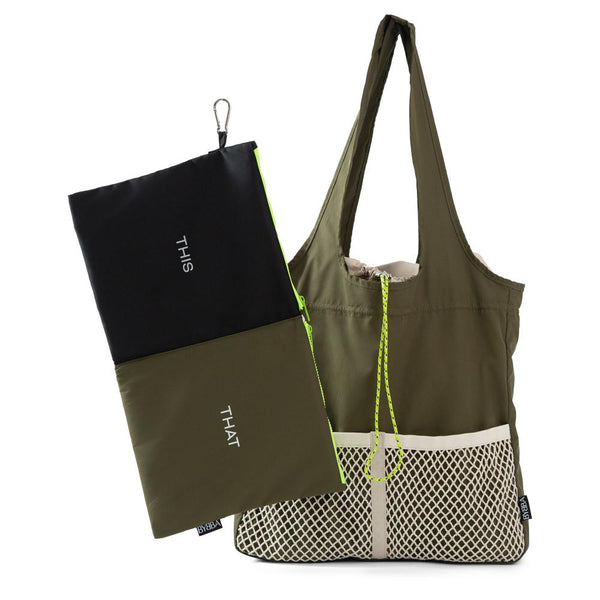 seaweed bag with white mesh front pocket and black and seaweed, this and that pouch