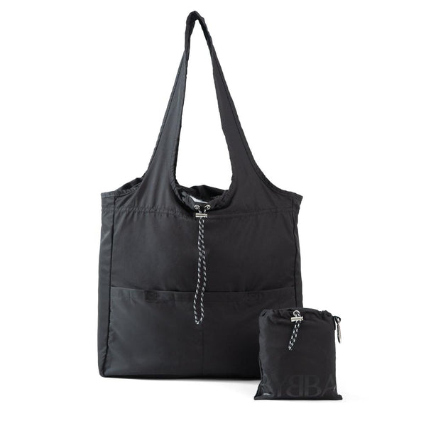 Front view of black bag and black pouch