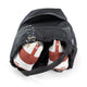 Large black bag containing a pair of sneakers