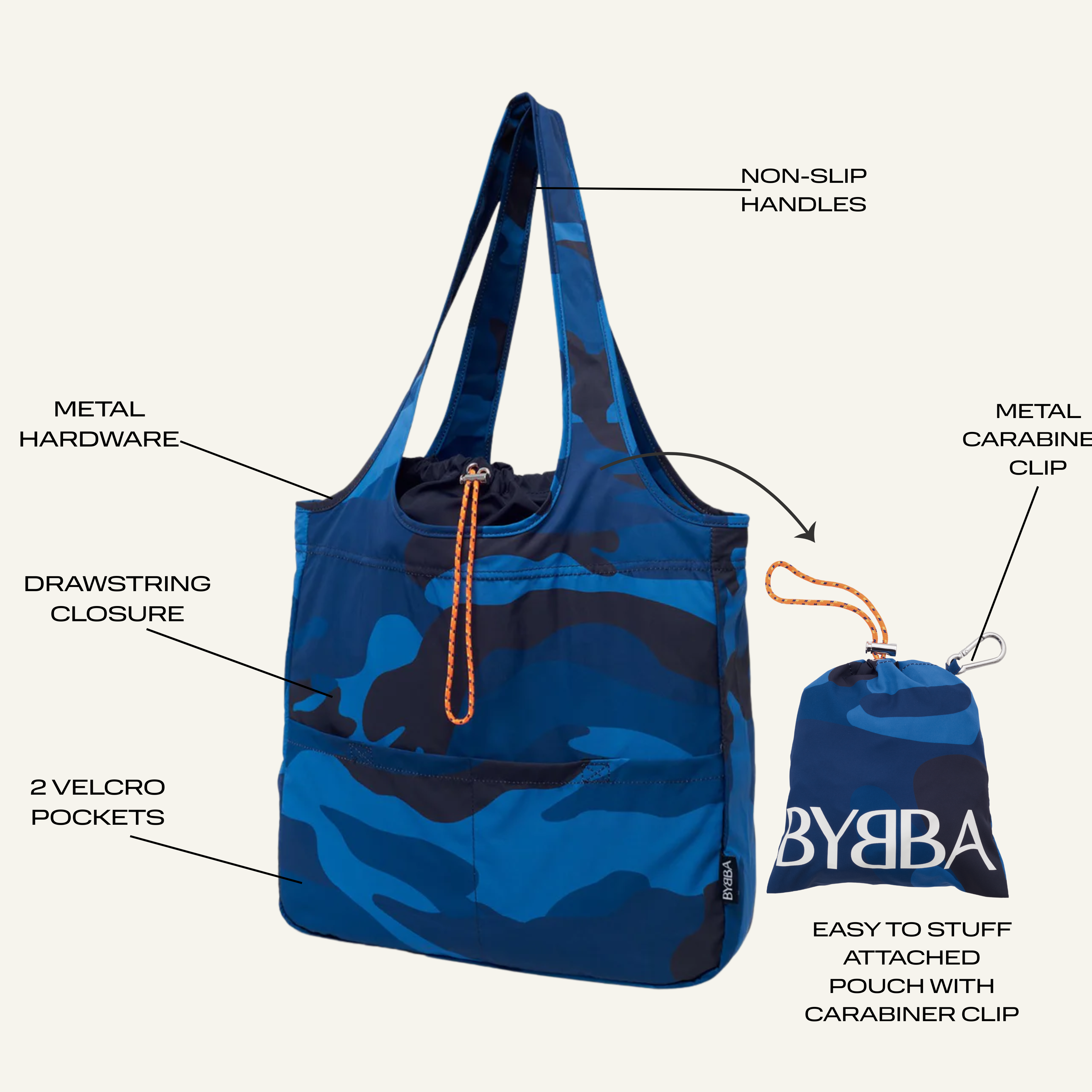 BYBBA Balos Blue Camo – Large Packable Tote Bag Holds 40lbs
