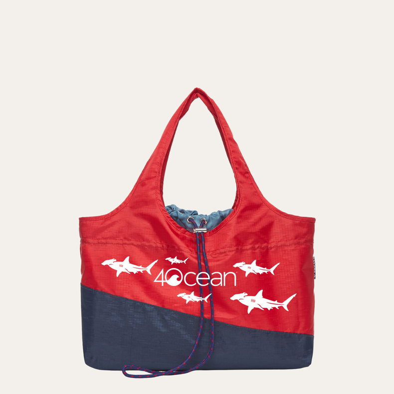 BYBBA x 4OCEAN LITTLE SUR PACKABLE TOTE BAG / RED FLAG SHARKS