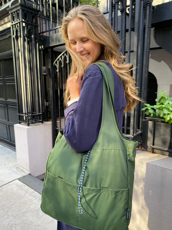 Green over-the-shoulder tote bag